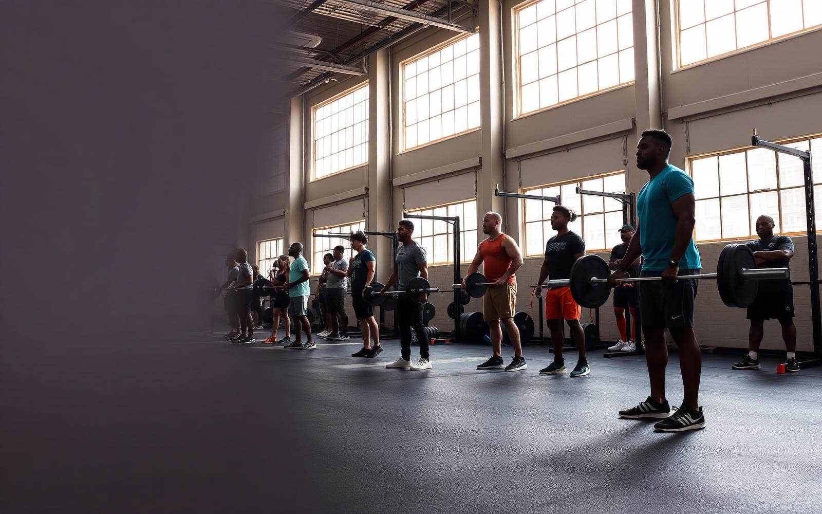 Athletes training together in a bright South African strength gym